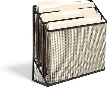 TRU RED Wire Mesh File Organizer, 3Compartment, Matte Black Vertical Desktop Sorter for Files, Folders & Mail