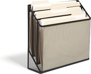 TRU RED Wire Mesh File Organizer, 3-Compartment, Matte Black | Vertical desktop sorter for files, folders, and mail at home or office.