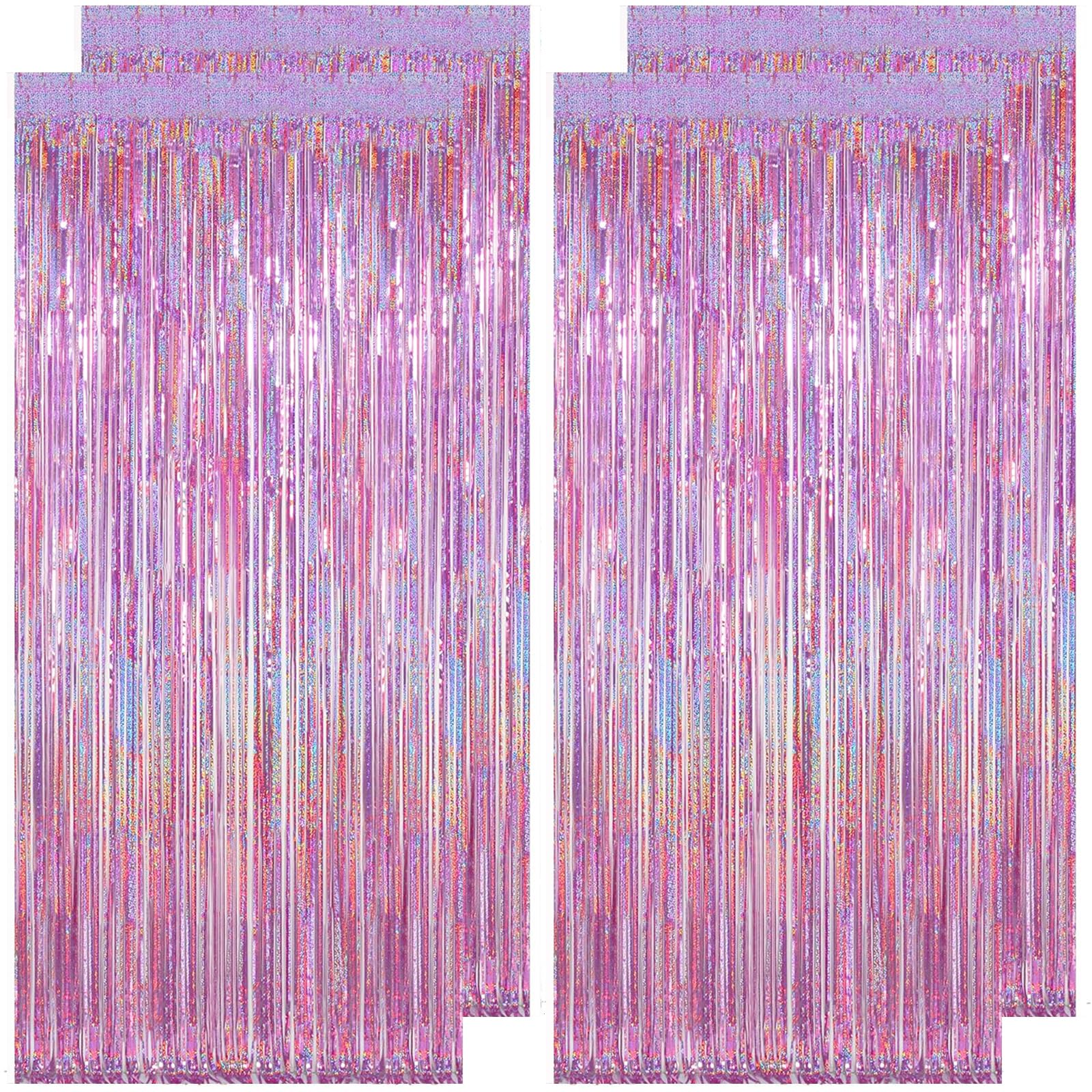 Lericttor 4Pcs 3.3ft x 8.2ft Foil Curtain Decoration, Pink Glitter Metallic Tinsel Foil Fringe Curtains Backdrop Streamers for Unicorn, Mermaid, Wedding, Engagement, Birthday Party Decorations
