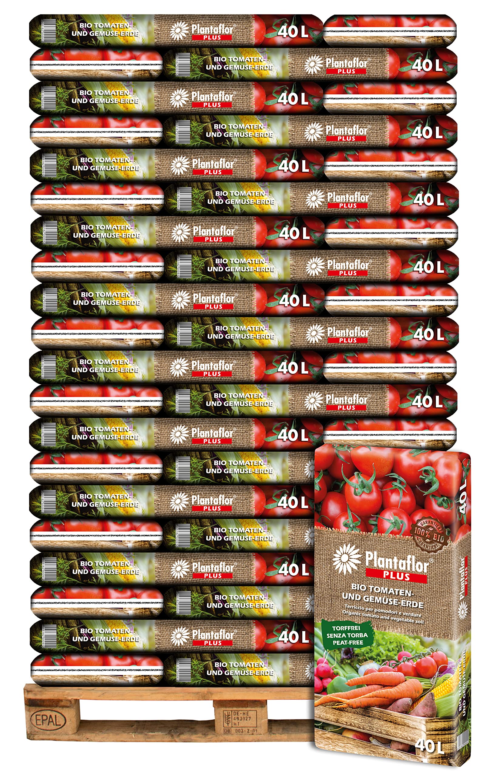 Plantaflor Plus Bio Tomatenerde und Gemüseerde Torffrei 2400 Liter (60x 40 Liter Palette)