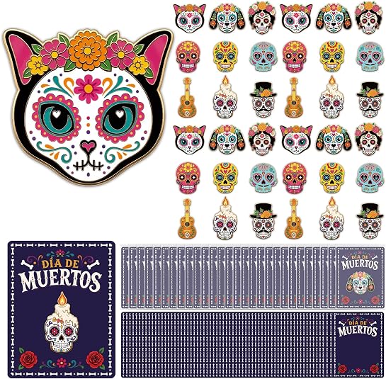 45 Sets Day of the Dead Sugar Skull Pins Skeleton Brooch Bulk Gifts