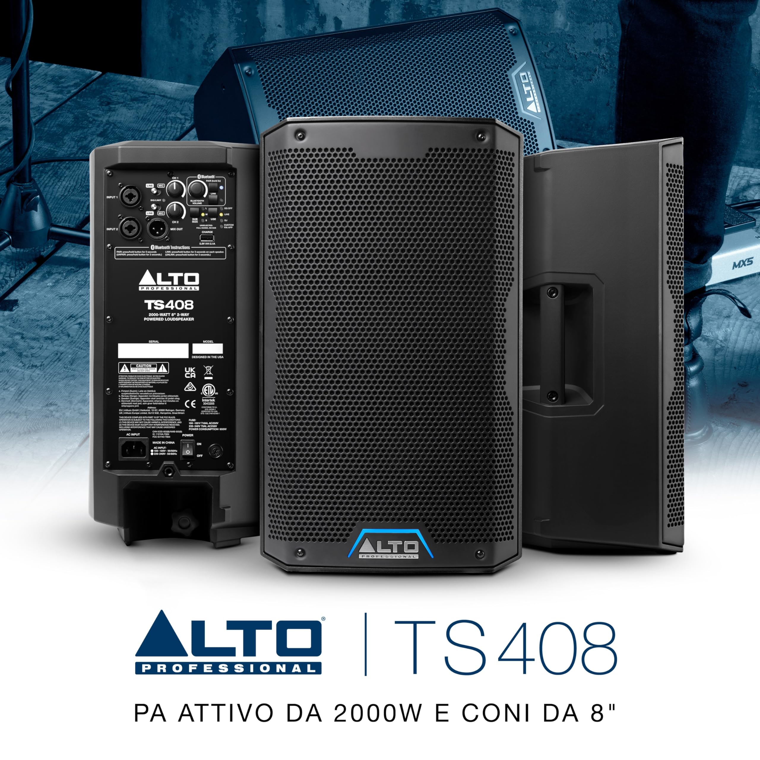 ALTO TS408 Cassa Amplificata Attiva da 8" e 2000W, Potente con Bluetooth, Mixer a 3 Canali, Connessione tra Altoparlanti Wireless, DSP e App
