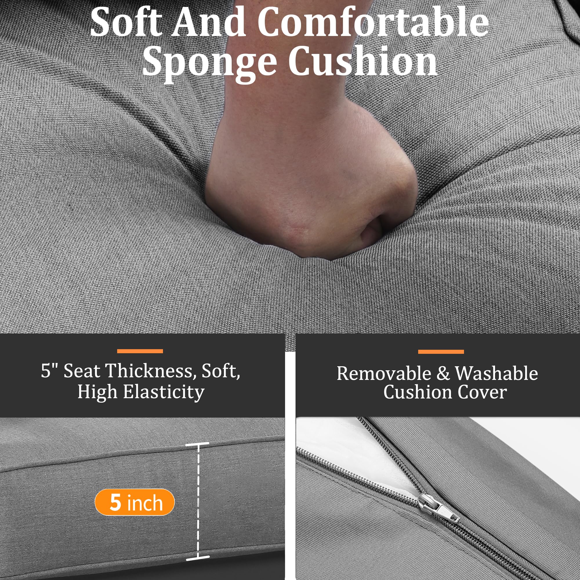 Sofá de aluminio para exteriores, sofá de 3 asientos de metal para todo tipo de clima, cojín suave y grueso de 5 pulgadas y brazo ancho, sofá al aire libre para balcón, porche 4