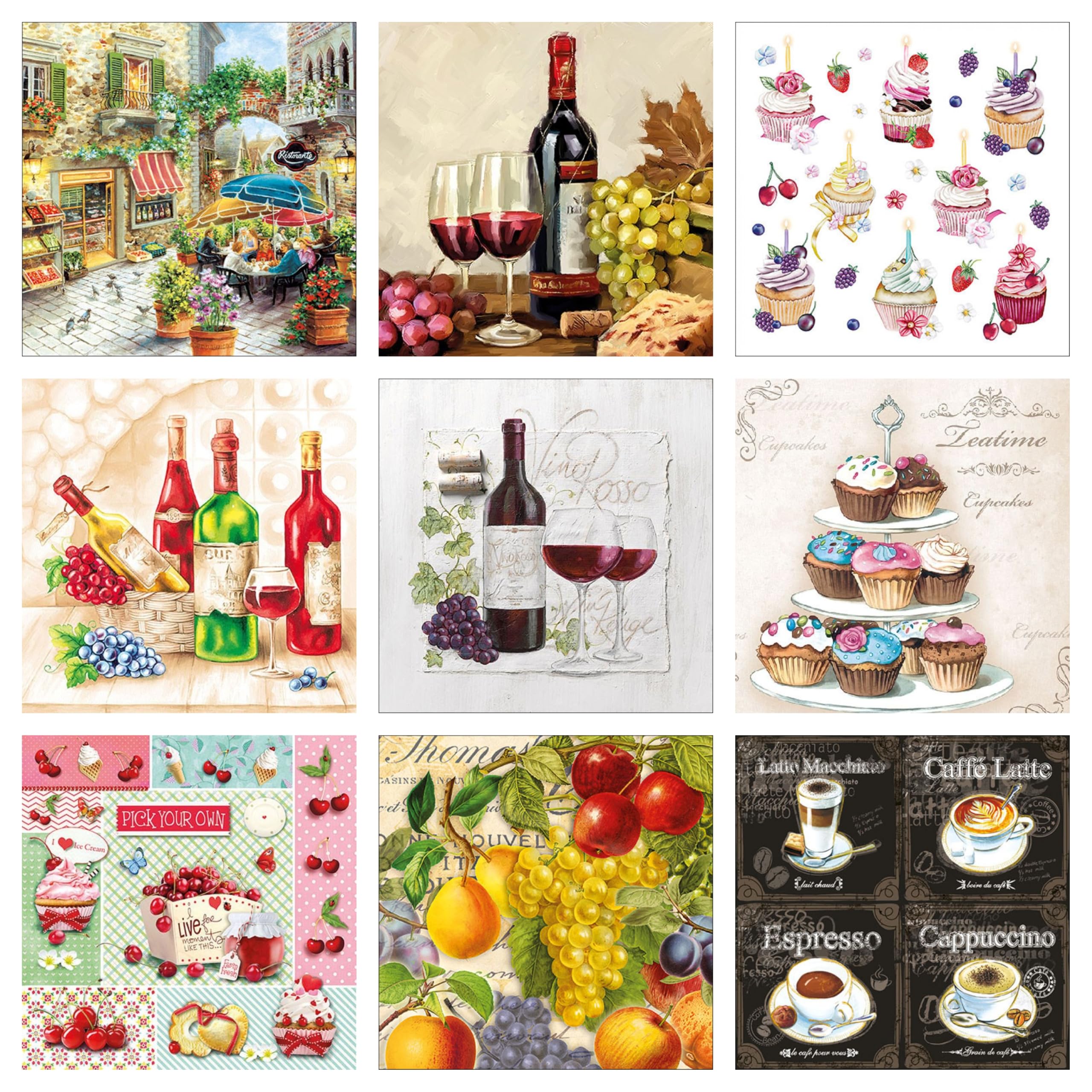 decoupage napkins kitchen print set2-9 decoupage tissues -1 napkins of each design - total 9 pc