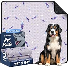 Washable Dog Pee Pads, Non-Slip Waterproof, 36 x 54 in, 2 Pack, Feather | Super absorbent, waterproof and non-slip; washable, reusable dog pads for crates, playpens, floors, furniture and travel