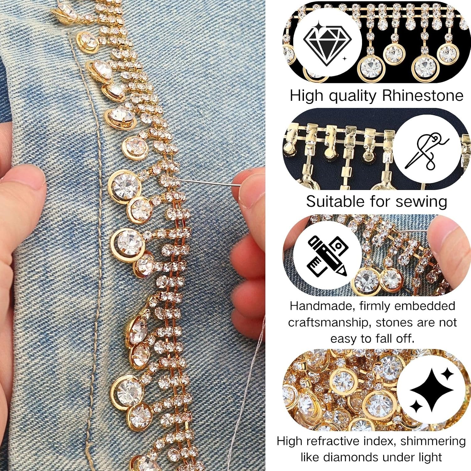Bijou Joon 1 Yard Gold Rhinestone Trim Rhinestone Chain Tassel