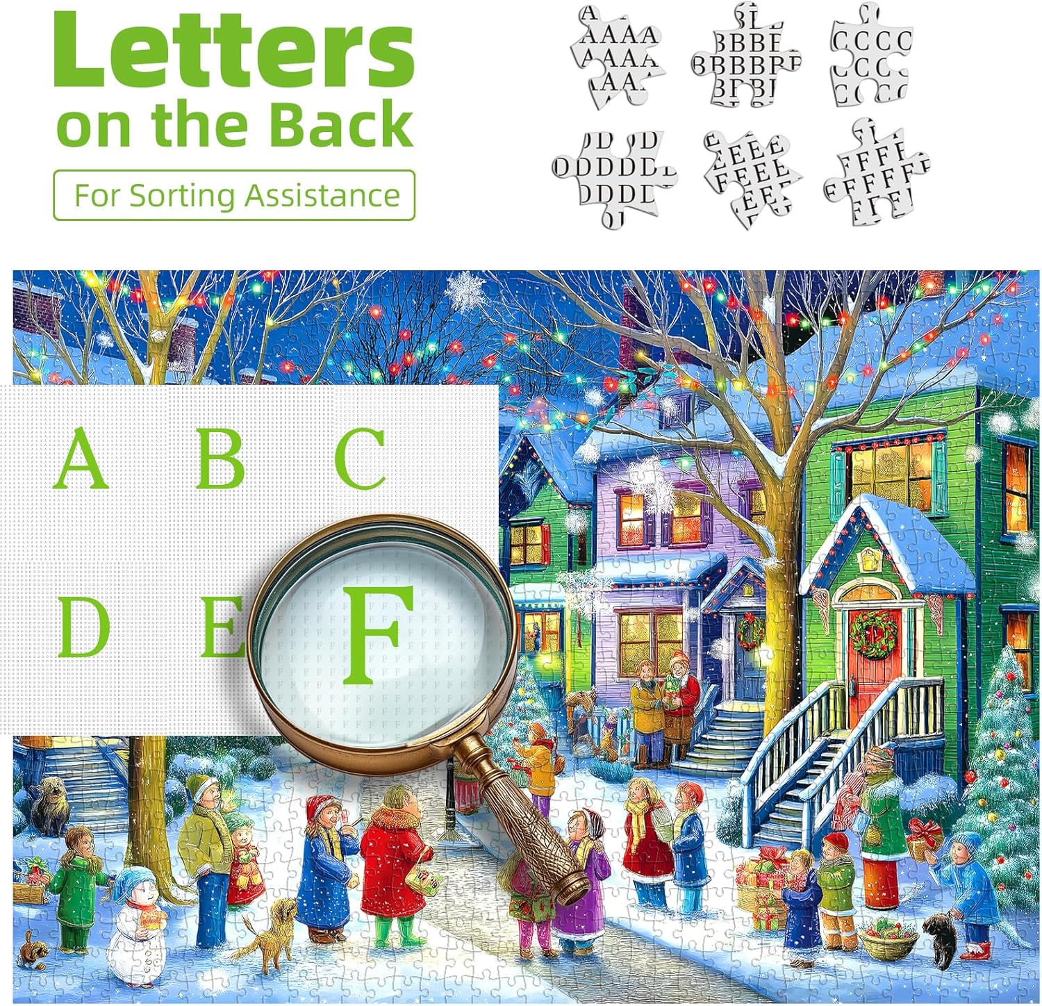 Condition photo showing New/Like New for 500 Piece Puzzle Christmas Village - Happy Backyard Under The Trees Jigsaw Puzzle for Adults Adults and Teens Family Challenging Perfect for Game Nights (23 x 15 inch) Christmas Village 23" X 15"