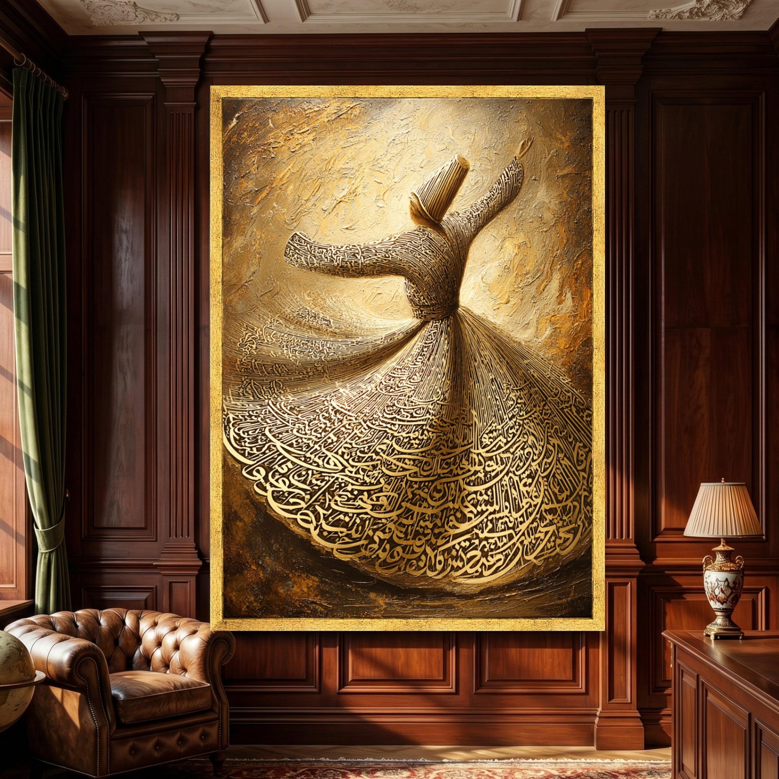TONGYINLI Whirling Dance Oil Painting Canvas, Spiritual Art, Calligraphy Wall Art Pictures, Elegant Home Decor Artwork(80x150cm/Internal Frame)