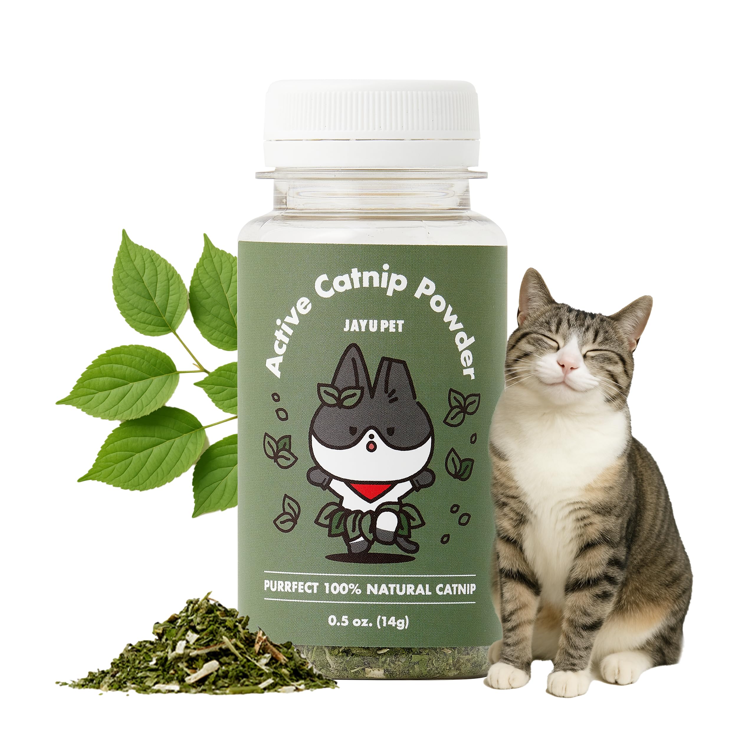 JAYU PET Active Catnip Powder (0.5 oz) - Potent Fresh Leaves for Entertaining Cats Reducing Stress & Anxiety, Reviving Old Toys