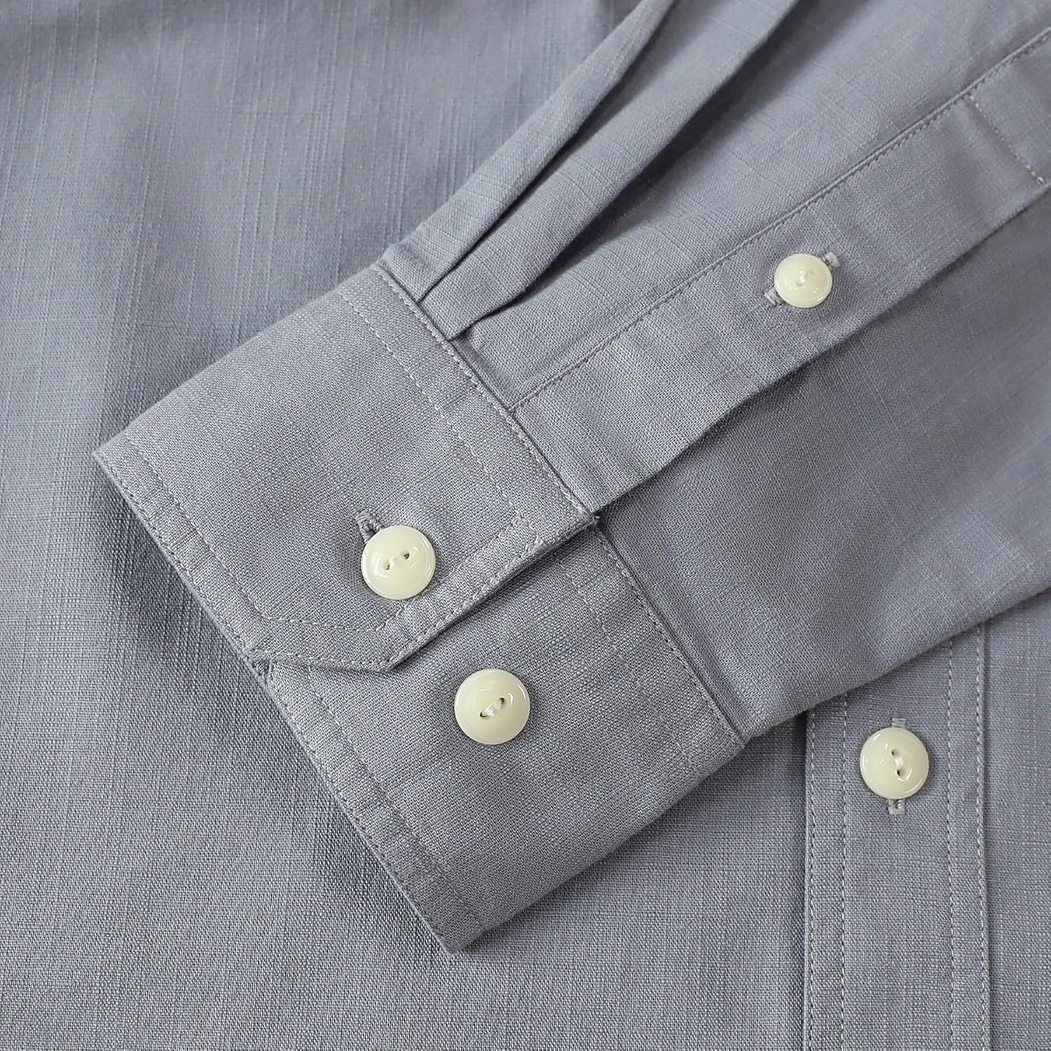 Dubinik® Chambray Shirt Men Long Sleeve Cotton Work Shirts with 2 Pockets Casual Button Down - Image 4