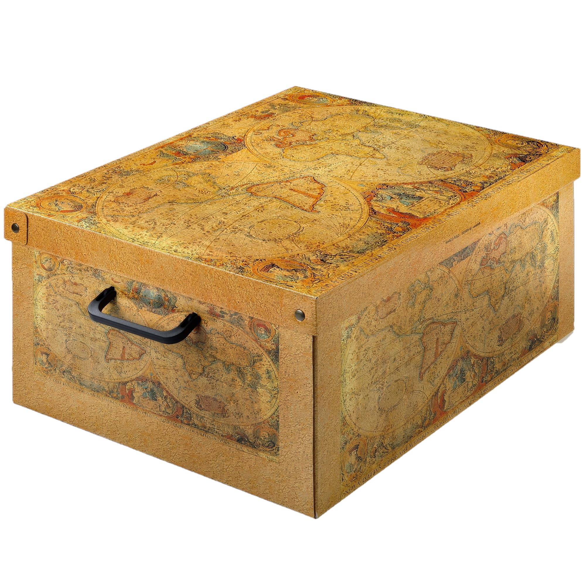 Lavatelli Baulino Marco Polo – Decorative Cardboard Storage Box with Lid & Handles – Foldable Clothes & Toy Organiser for Home, Bedroom & Office – 35×25×17.5 cm (13.8×9.8×6.9 in)