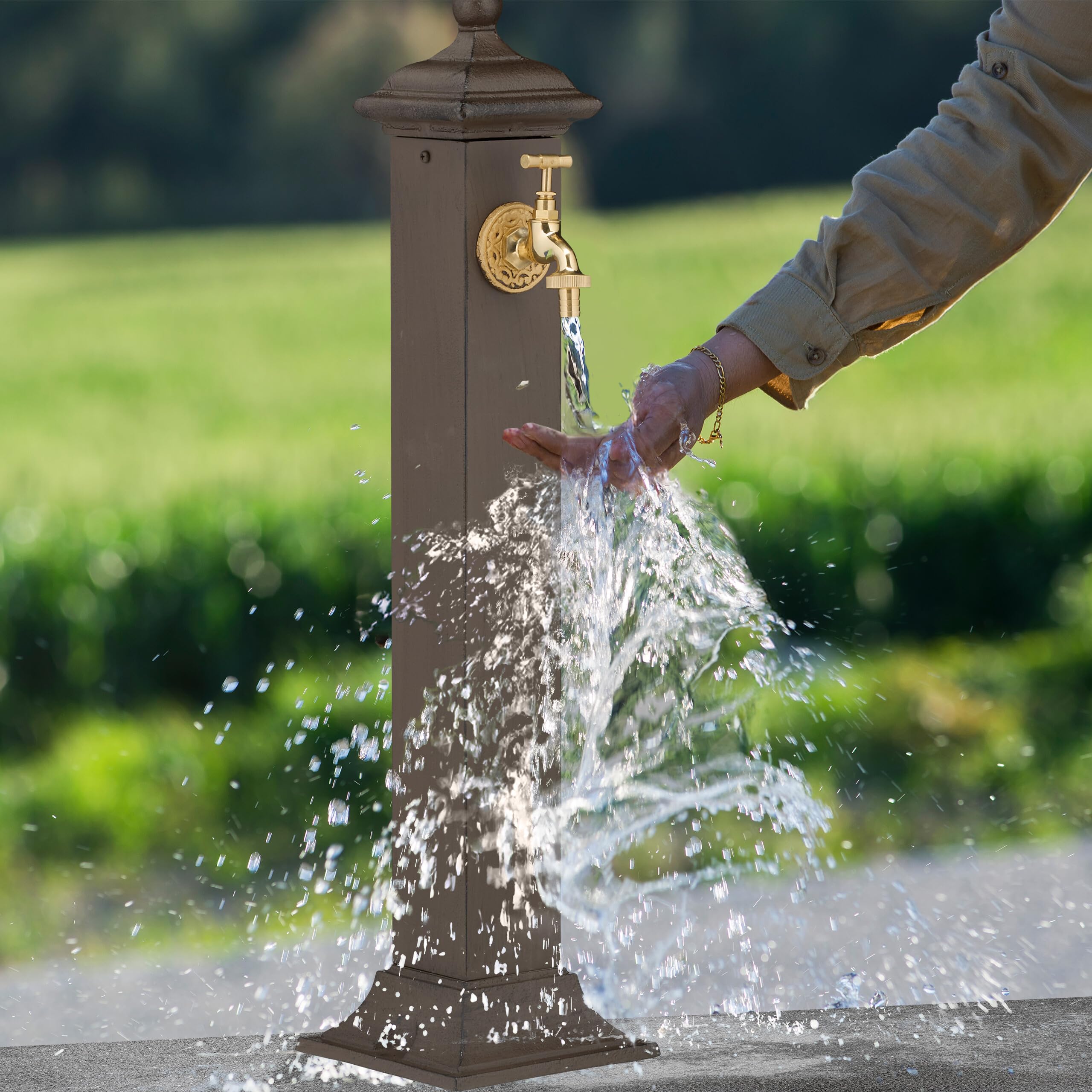 Relaxdays Fontaine extérieure de Jardin, Design Antique, Aussi pour la terrasse, HLP 71x17x21 cm, Marron foncé