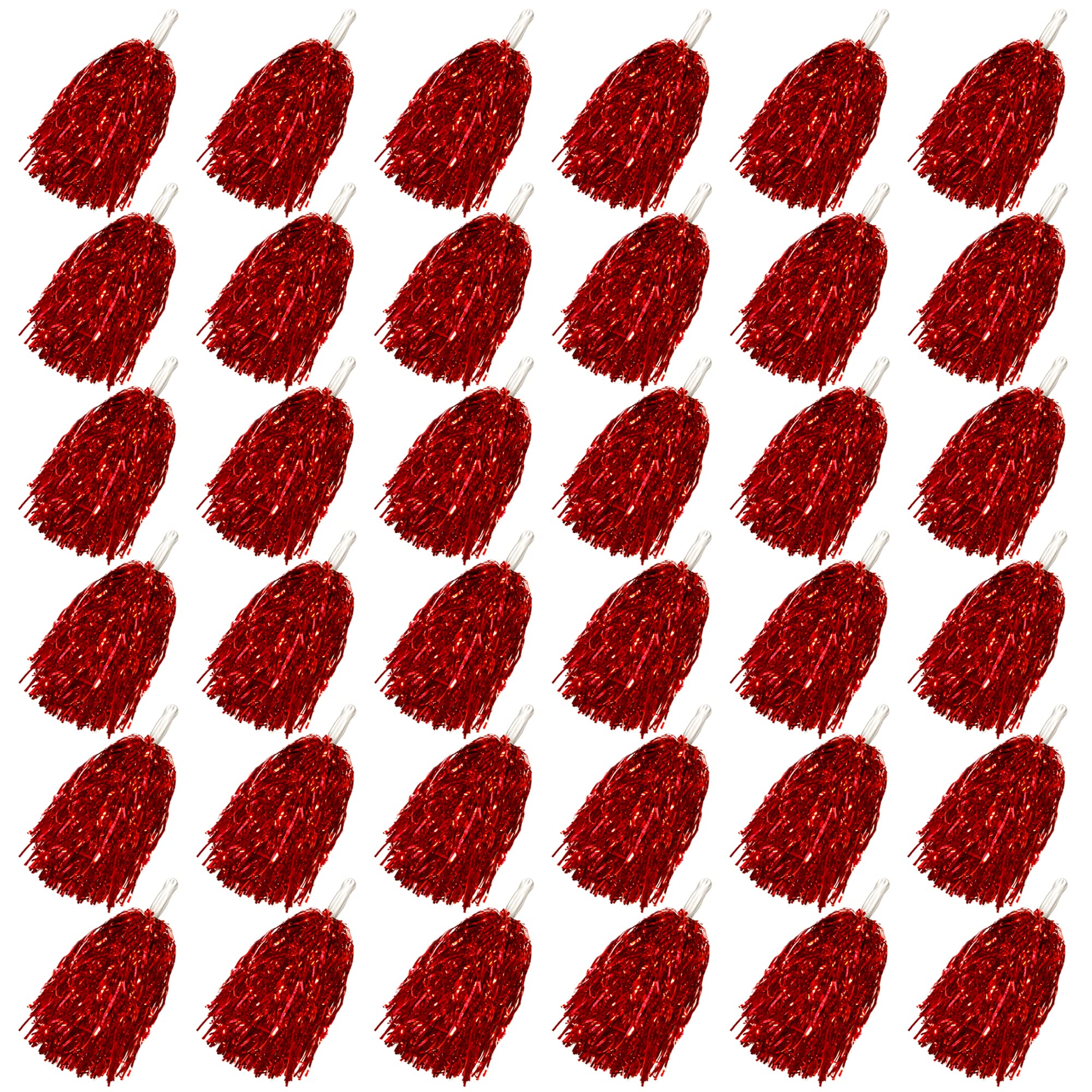 HAVAGDTM36PCS Cheerleading Pom Poms Metallic Foil Plastic Pom Poms with Baton Handle for Game Sports Squads Dancing Party Football Basketball Club Spirit Sports Stage Performance Celebration (Red)