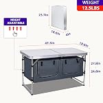 Nice C Folding Table, Camping Table Adjustable Height, Pliante Portable Extérieure, Portable Tailgating Table with Storage, Carry Handle for Outdoor, Beach, Picnic, Festival, Indoor, Office