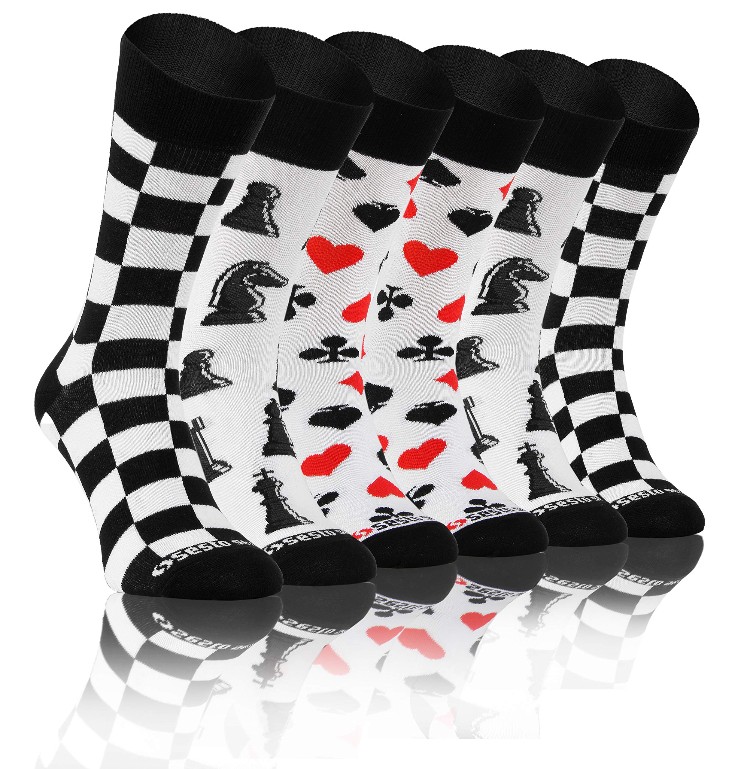 Sesto Senso Socks Crazy Funny Colorful Cotton Women Men 3 Pack Patterned Mismatched Funky Chess Chessboard Cards 39-42 3 Play&Fun