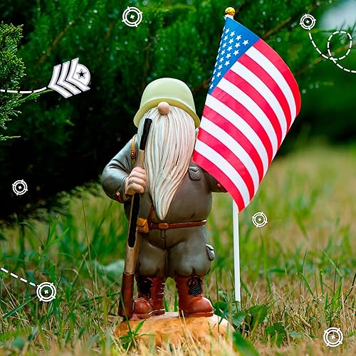Miniatura 5 de Redwix Gnomos militares de jardín con pistolas para exteriores de 12.1 pulgadas, gnomos del ejército estadounidense, gnomos del 4 de julio, gnomos