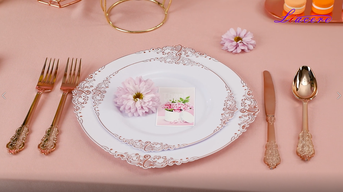 Amazon.com: Liacere 60 Pack Rose Gold Plastic Plates - White and