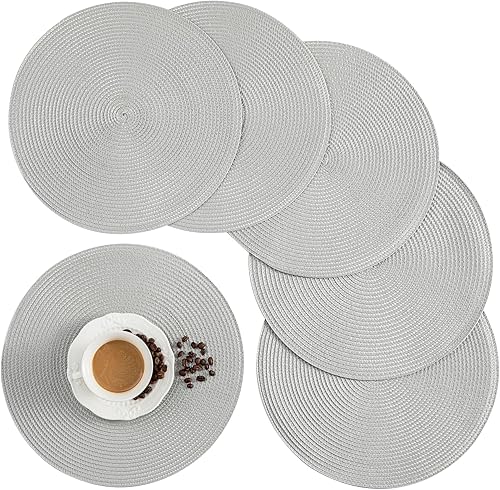 Juego de 6 manteles individuales redondos, resistentes al calor, tejidos clásicos, redondos de 13.5 pulgadas de diámetro, para mesa de cocina, juego