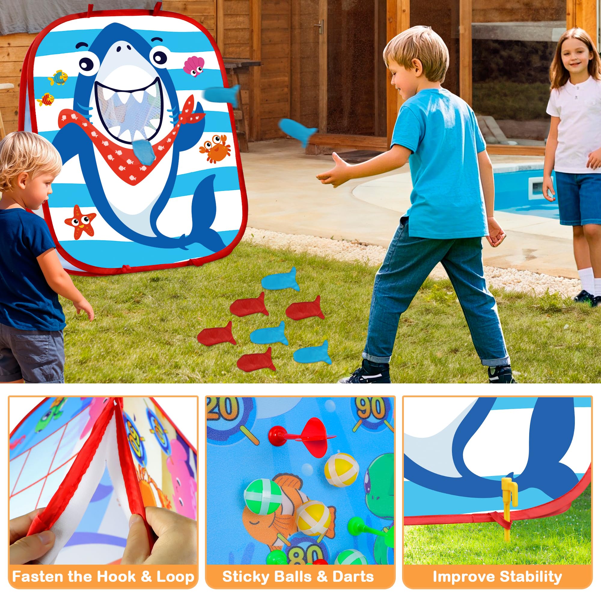 Bean Bag Toss Outdoor Outside Games Toys for Kids Ages 4 8 Under The Sea Summer Kids Outdoor Games Shark Toys Dart Game for Toddlers 3-5 Beach Ocean Themed Party Gifts for Boys Girls Family Yard Game - Image 7