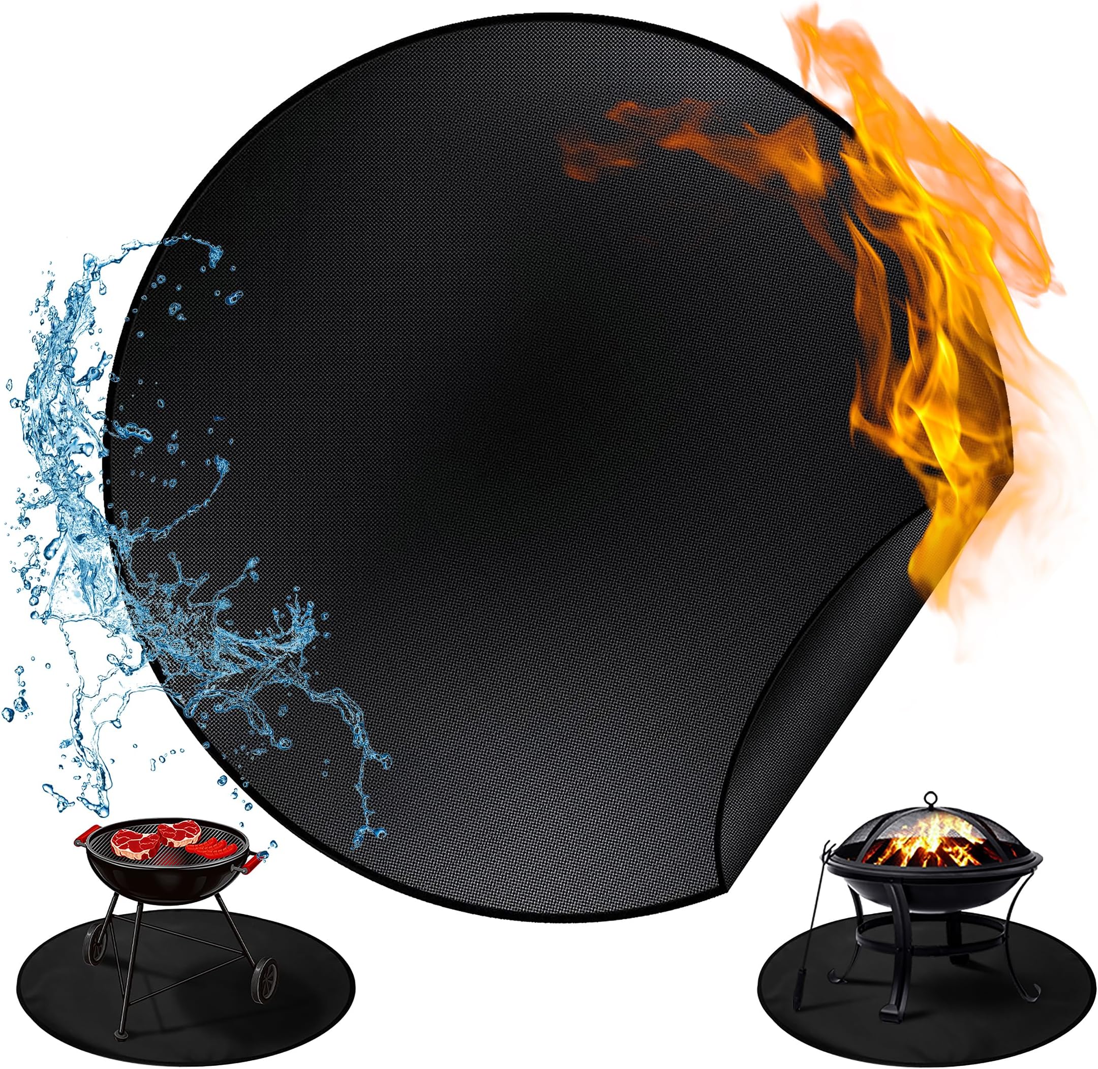 NEZUIBAN 36'' Round Fire Pit Mat for Solo Stove Bonfire,Double-Sided Fireproof Grill Mat,Heat Resistant BBQ Accessory,Easy Clean & Reusable