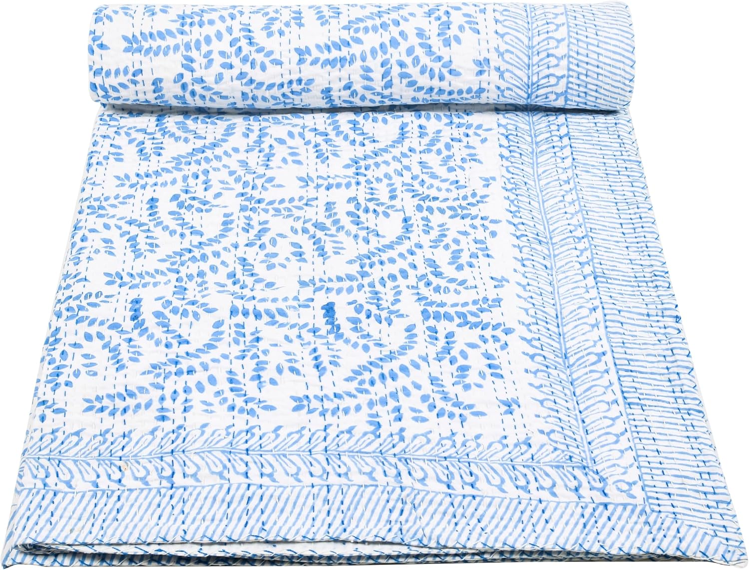 Marubhumi Indian Handmade Traditional Unique Block Print Kantha Quilt Hand Stitched with Love (Block Print-11, Twin (60"x 90"))