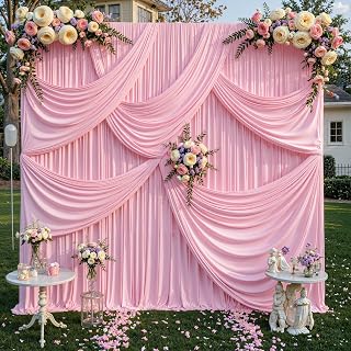 10ft x 10ft Pink Backdrop Curtains, Baby Pink Drapes for Backdrop Fabric | Wrinkle Free Wedding Birthday Party Backdrop Baby Shower Bridal Shower Graduation Photography Background Decoration