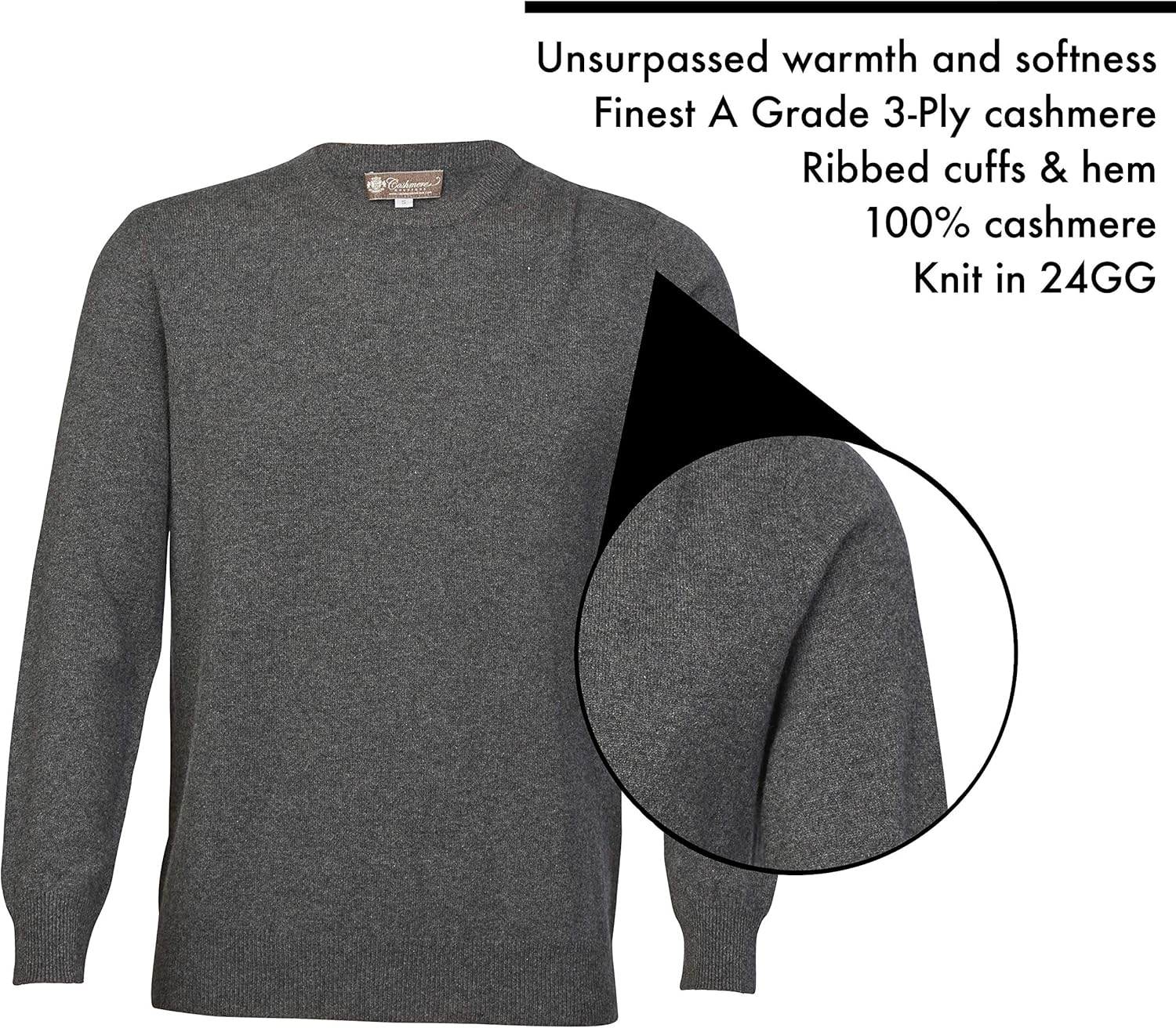 Cashmere Boutique 100% Pure Cashmere Crewneck Sweater Men – Pullover, Long Sleeve, Classic Style, Lightweight, Soft and Warm, Size Small - Image 6