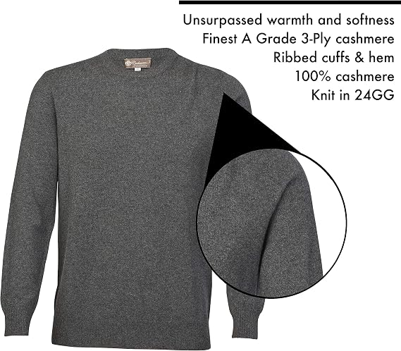 Cashmere Boutique Men's 100% Cashmere Crewneck Pullover Sweater