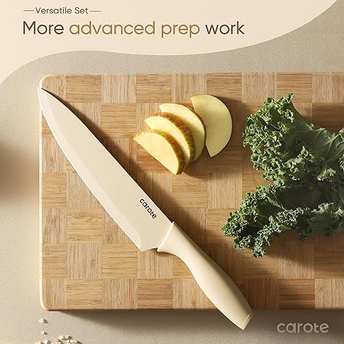 Miniatura 6 de CAROTE Juego de cuchillos de cocina de 12 piezas, hoja de acero inoxidable con revestimiento antiadherente de cerámica, cuchillos con protectores de