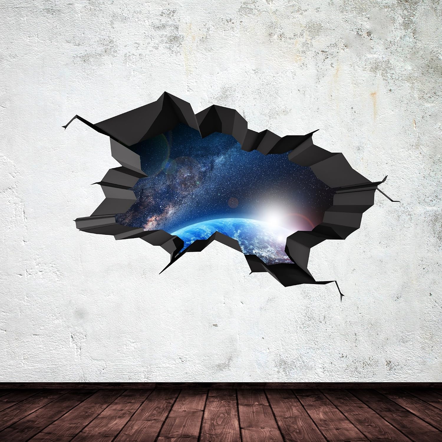 FULL COLOUR EARTH SPACE PLANETS GALAXY WORLD CRACKED 3D WALL ART ...