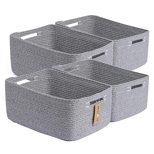 MiniArk Large Storage Baskets for Organizing, Closet Shelf Baskets for Clothes Blanket Towels, Baby Nursery, Toy Bins Box, Woven Rope Baskets, 17 x 13 x 7.5", 4 Packs Mixed Grey