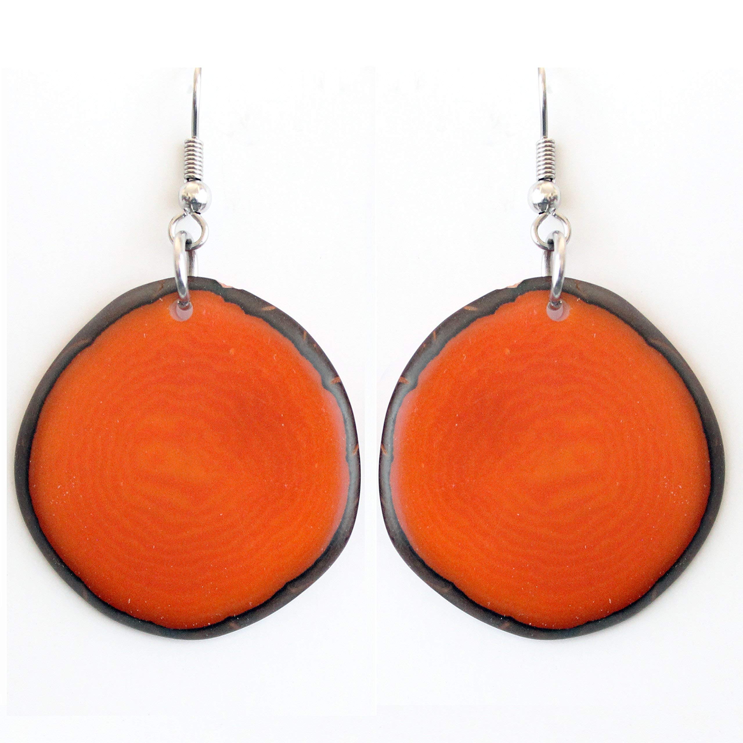 FLORAMA Natural JewelryTagua Earrings Orange Chips Handmade Fair Trade, LIghtweight, by Florama Natural Jewelry