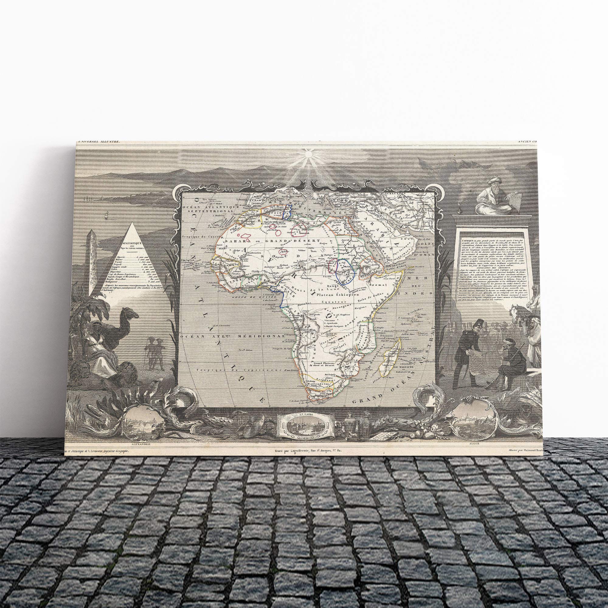 Map of Africa Canvas Print | Gallery Wrapped 30mm Frame Wall Art | 24x16 inches | Ready to Hang | Retro Maps Picture | Living Room Bedroom Lounge Office