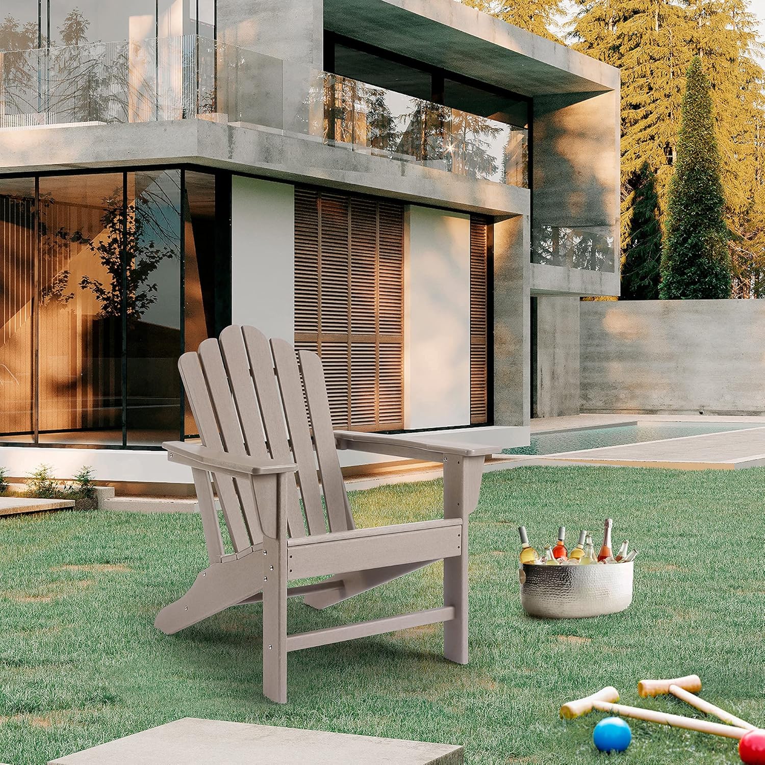 Ehomeline Adirondack Chair Plastic, Oversized Poly Outdoor Patio Chairs for Garden, Porch, Deck, Backyard, Fire Pit, Adirondack Chairs Weather Resistant, Brown : Everything Else