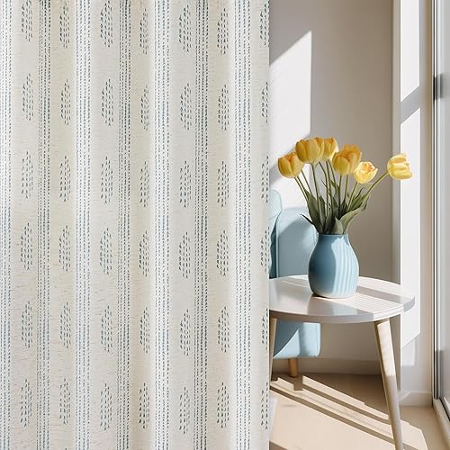 Cortinas bohemias para dormitorio, sala de estar, 84 pulgadas de largo, con patrón geométrico de rayas y ojales en la parte superior, filtrantes de