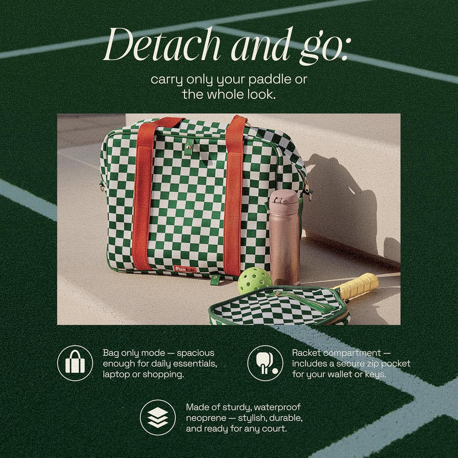 Pickleball Bag for Women & Men 3-in-1 Neoprene Pickleball Bag Pickelball gift for Women with Paddle Cover, Pockets & Fence Hooks, Water-Resistant Neoprene Crossbody Bag Tote bags for Women - Image 9