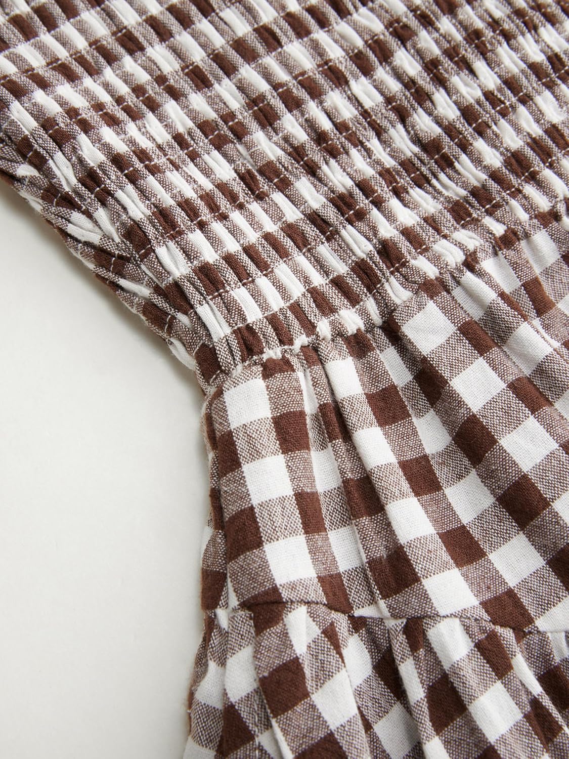 CIDER Gingham Dress for Women Plaid Smocked Boat Neck Short Sleeve Casual Mini Dress Summer Elegant Sundress with Pockets - Image 4