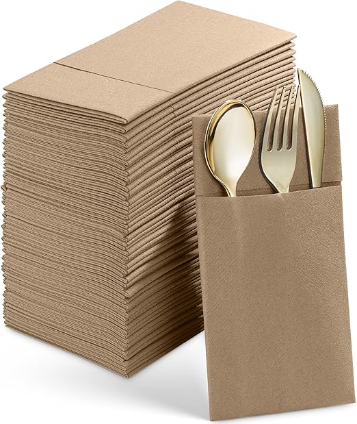 Disposable LinenFeel Dinner Napkins With Builtin Flatware