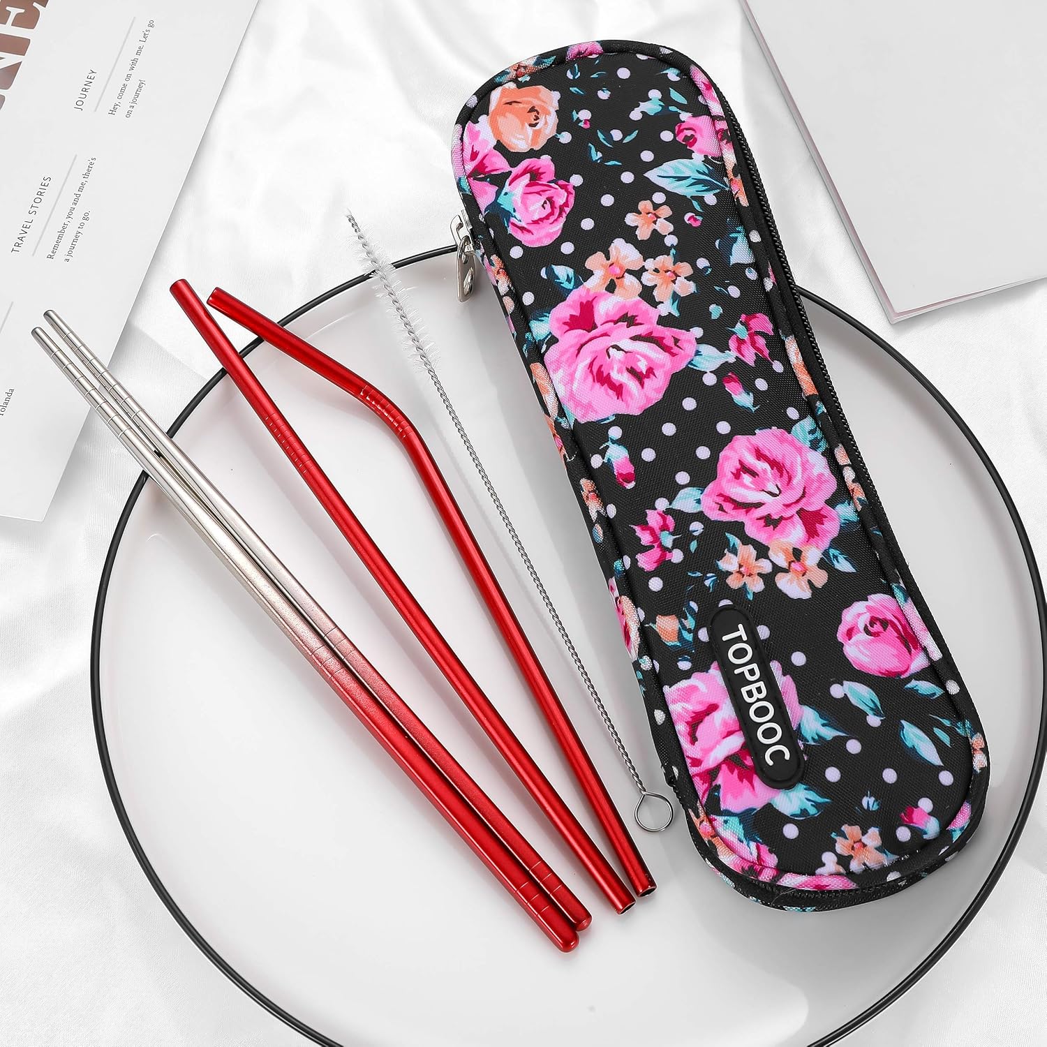 Travel Utensils,Reusable Silverware Set To Go Portable Cutlery Set with a Waterproof Carrying Case for Lunch Boxes Workplace Camping Picnic (GraRed) image 4