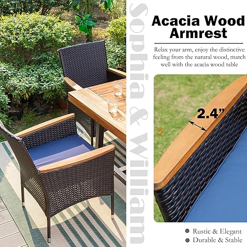 Miniatura 2 de Sophia & William Juego de 2 sillas de ratán para patio, 2 sillas de comedor de mimbre para exteriores con cojines de asiento y reposabrazos de madera