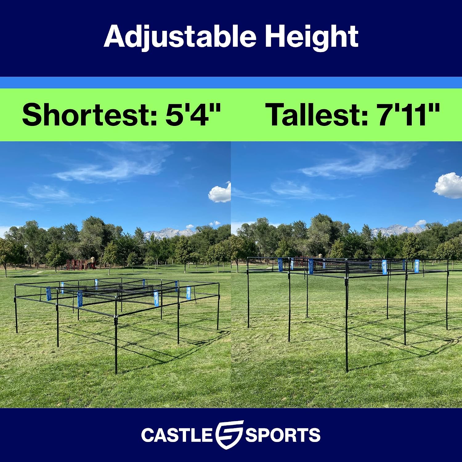 9 Square Caste Squares Pro Game Set - Outdoor, Giant, Portable Adjustable Metal Frame & Quick Net Setup - Backyard, Beach, School, Camp, Lawn, Yard Games Fun Activity fo Teens & Adults