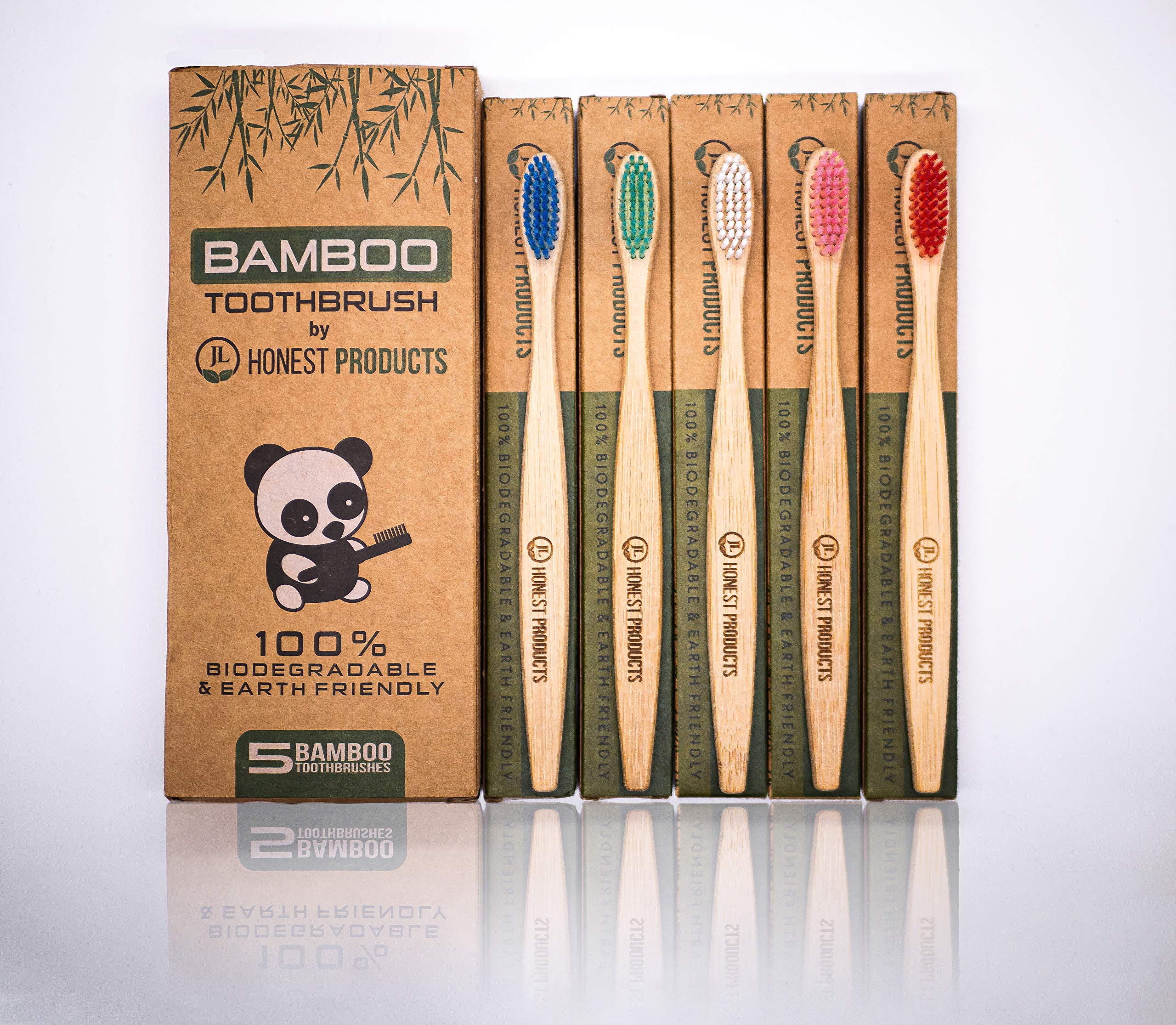 Bamboo Toothbrushes | Eco-Friendly & 100% Biodegradable | Organic Vegan Plastic Free Wooden Handle | Sustainable Recyclable Toothbrush UK Design | BPA Free Medium Firm Soft Nylon Bristles