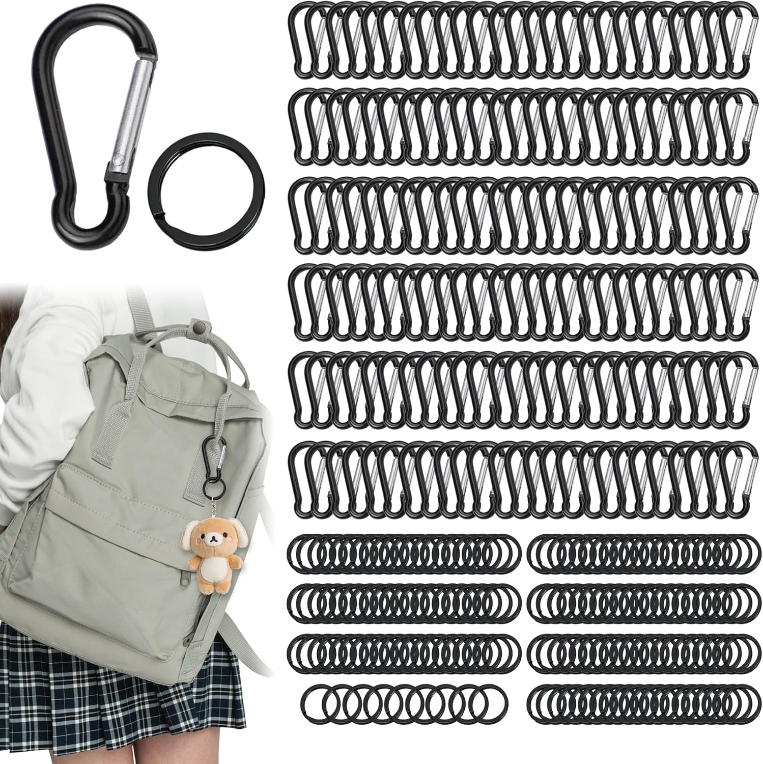 300 Pcs 2-Inch Aluminum Carabiner Clips & Zinc Alloy Key Rings for Outdoor Use 300 Pcs 2-Inch Aluminum Carabiner Clips & Zinc Alloy Key Rings for Outdoor Use