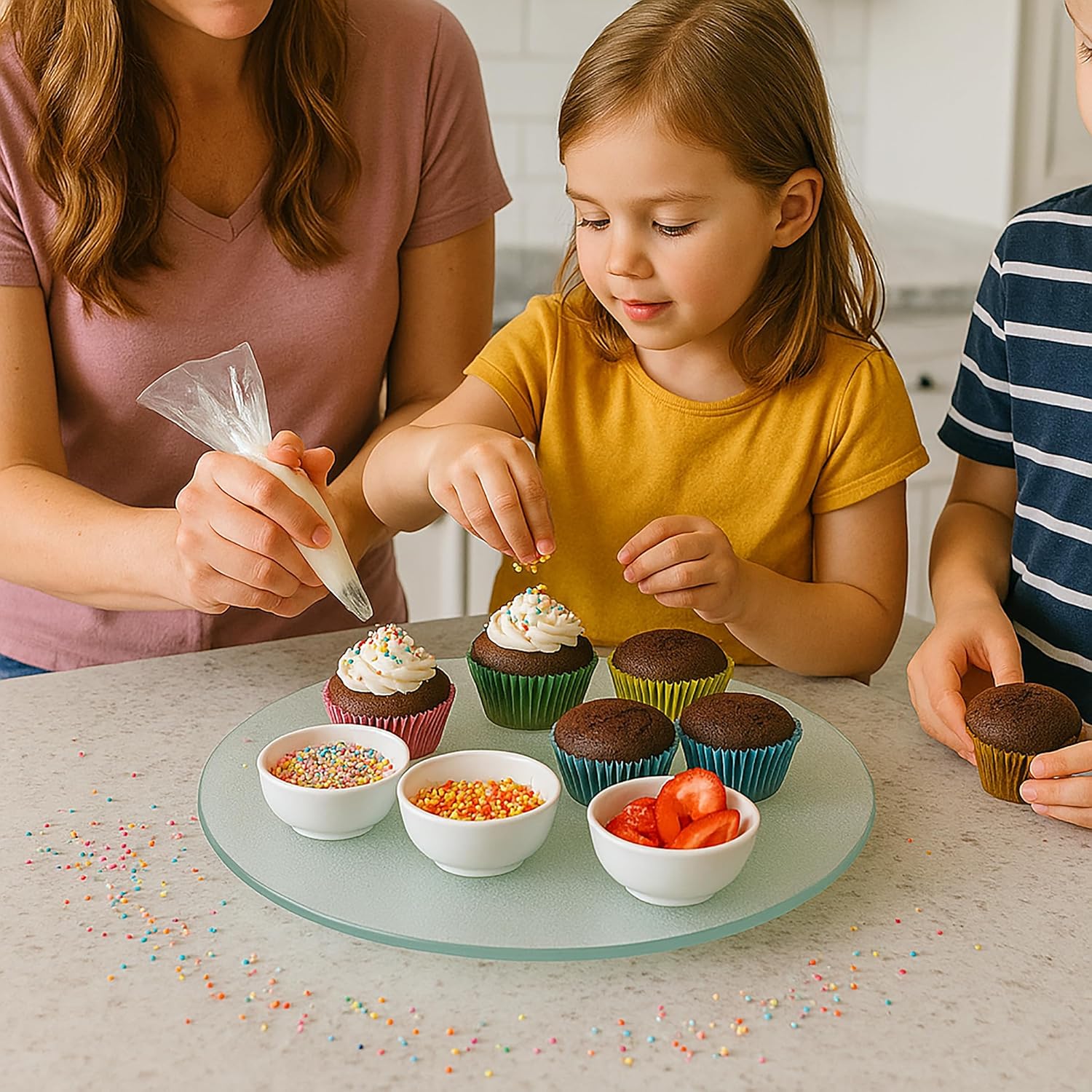 12.5 Inch Tempered Glass Lazy Susan Turntable – Smooth Aluminum Bearing Cake & Dessert Stand, Ideal for Parties, Cheese Boards, Table Serving & Icing Cakes – Elegant, Durable, Easy to Rotate