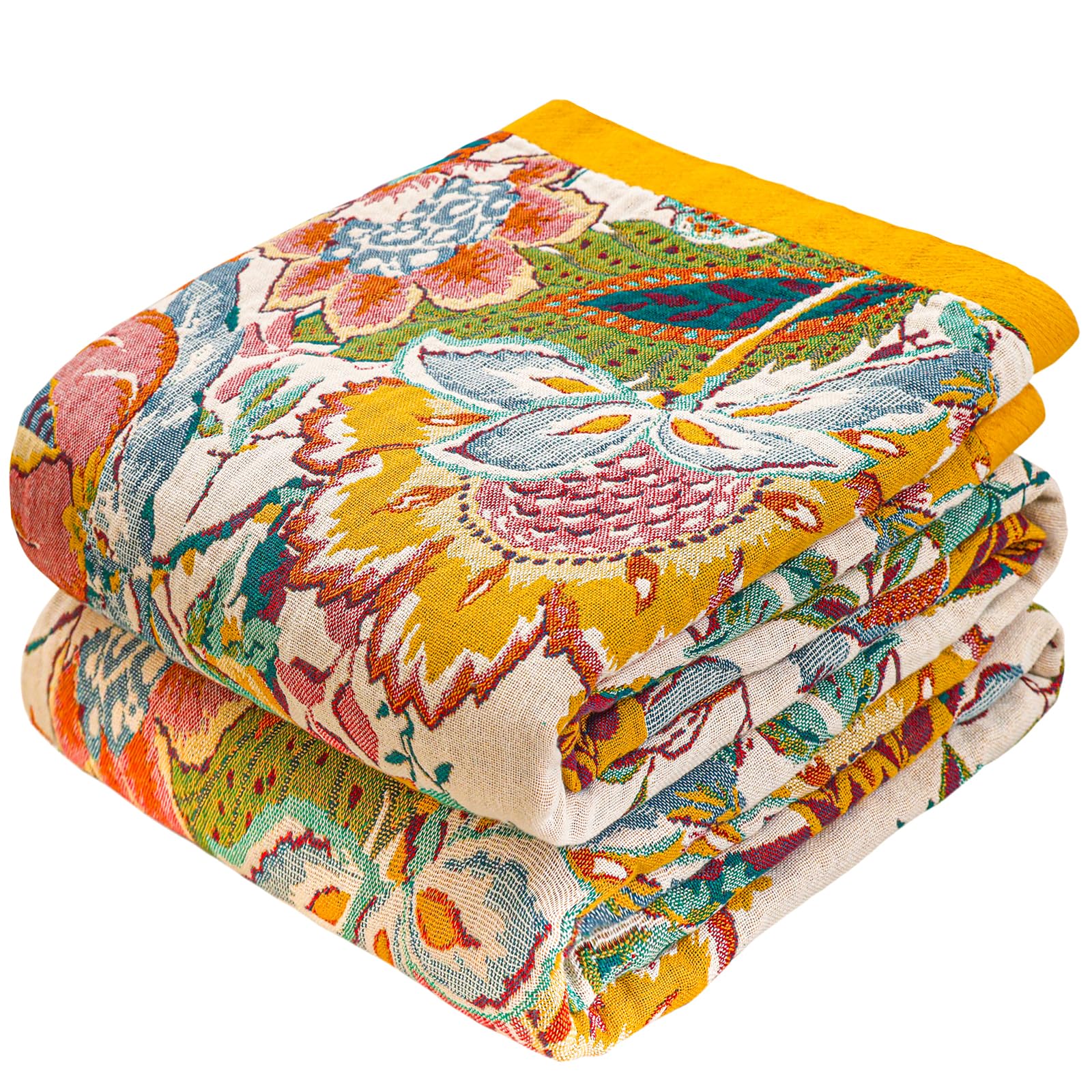 HOORDRY Bohemian bed throw king size, 100% Cotton Sofa Throw Blanket, Soft Breathable large throws for sofas 3 Seater, Boho Bedspread 230x250cm (90×98In), Colorful Flower. — image 1