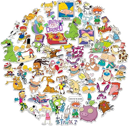 Miniatura 1 de Nickelodeon - Paquete de 50 calcomanías de vinilo troquelado de los años 90, paquete variado de calcomanías de lujo, para laptop, botella de agua,