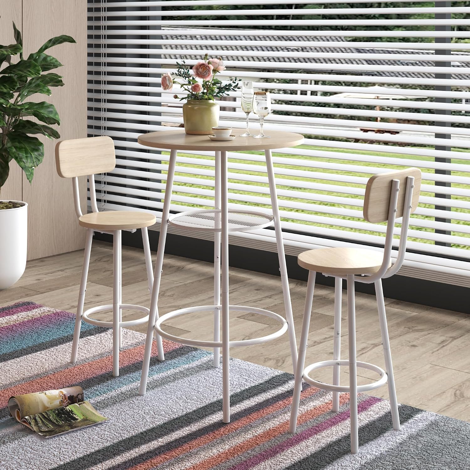 1 Dining Table and Chairs Set, One Size, Brown