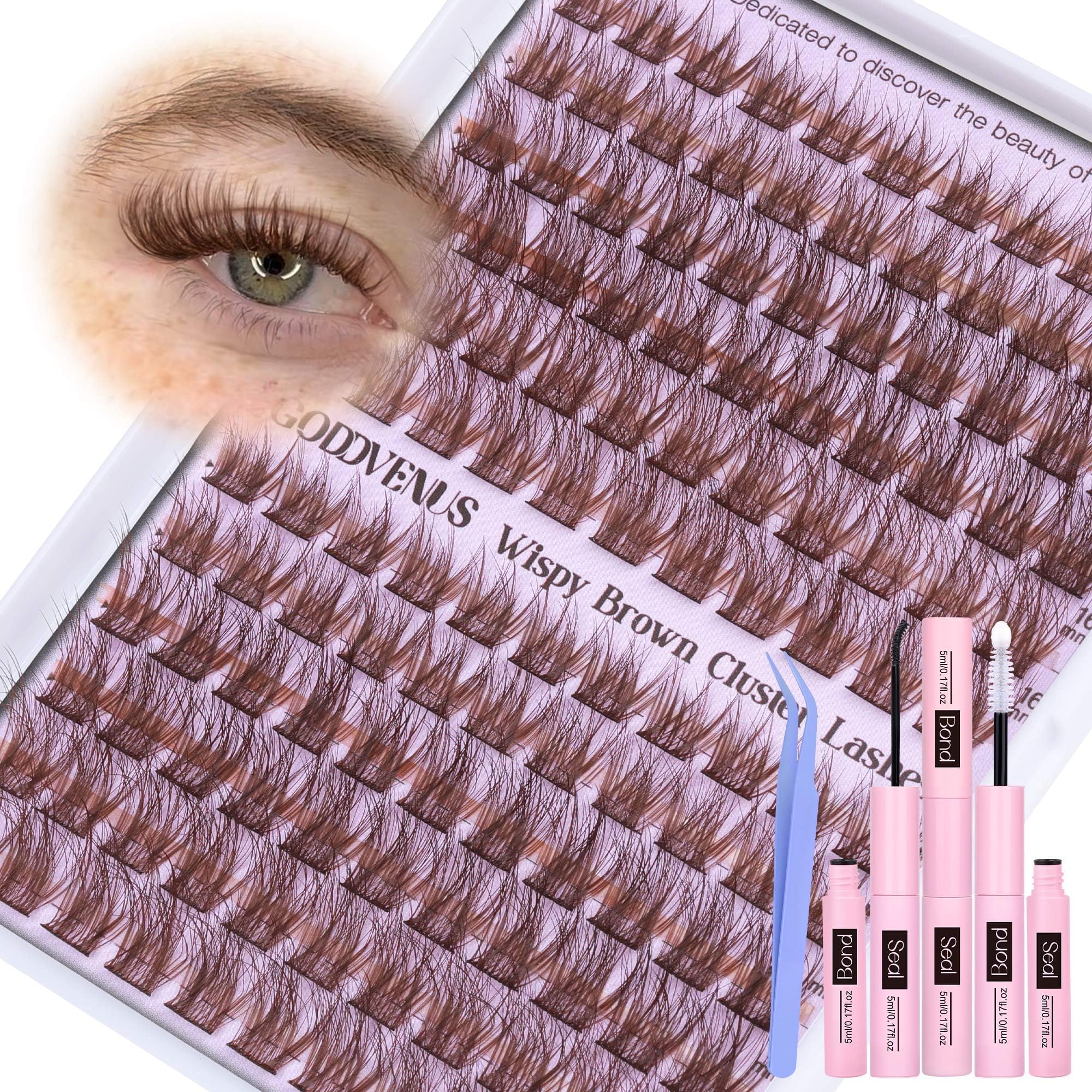 Brown Cluster Lashes Kit Individual Eyelashes For Clean Makeup Wispy Eyelash clusters 132pcs C Curl Fluffy lashes individual cluster Kit Light Hair DIY Lash Extension Kit