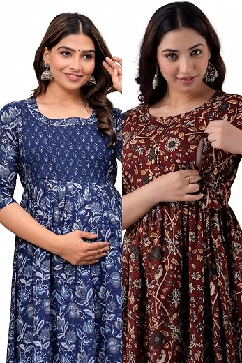 Women's Maternity Kurti for Feeding Zippers | Feeding Kurtis for Women with Concealed Zip for Pre &amp; Post Pregnancy (Combo ...