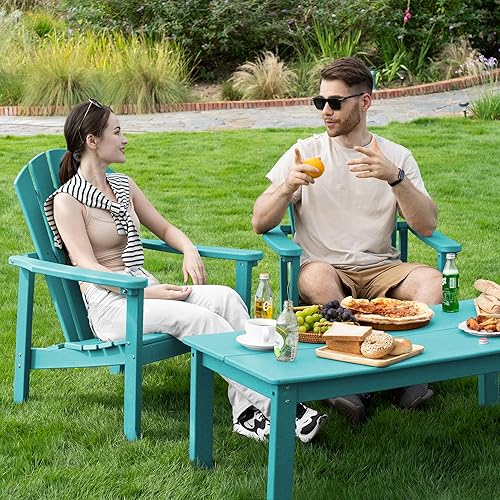 Miniatura 2 de nevilywood Juego de 2 sillas Adirondack apilables de polietileno de alta densidad para exteriores, duraderas y ahorran espacio, adecuadas para